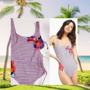 $195 NEW ANTROPOLOGIE x ONIA One Piece Red Blue S M Floral Striped Slim Fitted